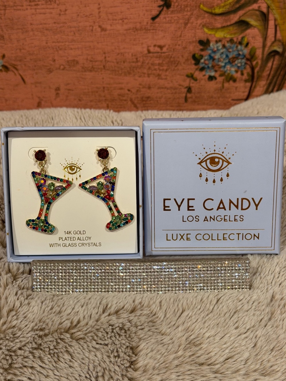 Eye Candy Luxe Collection Crystal Martini Glass Earrings